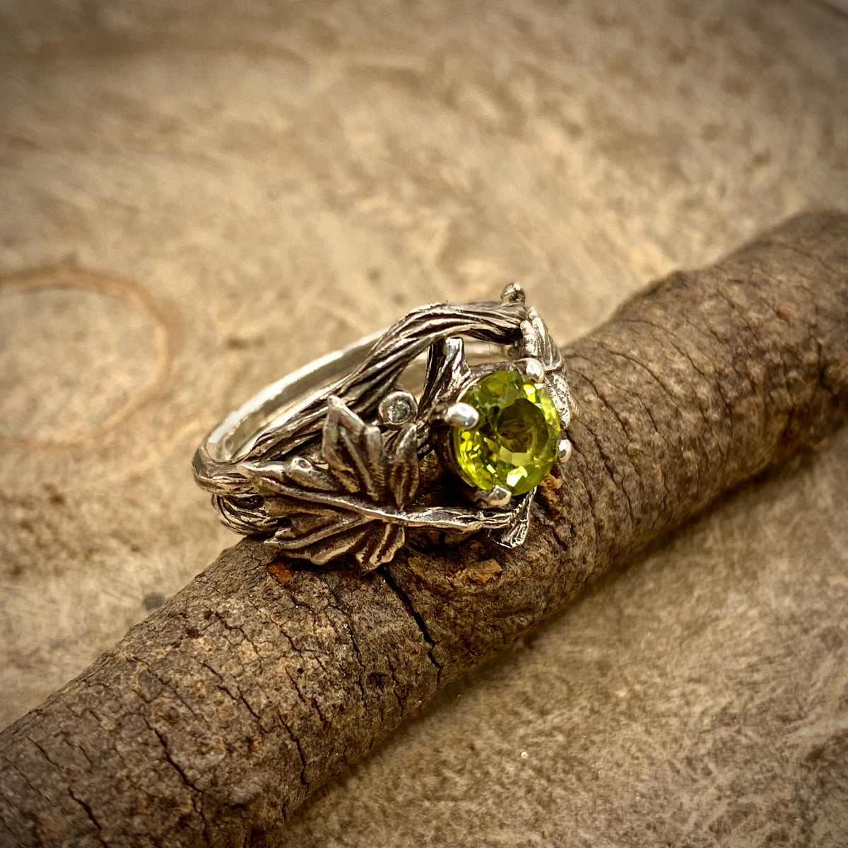 Peridot Sterling Silver Maple Leaf Ring