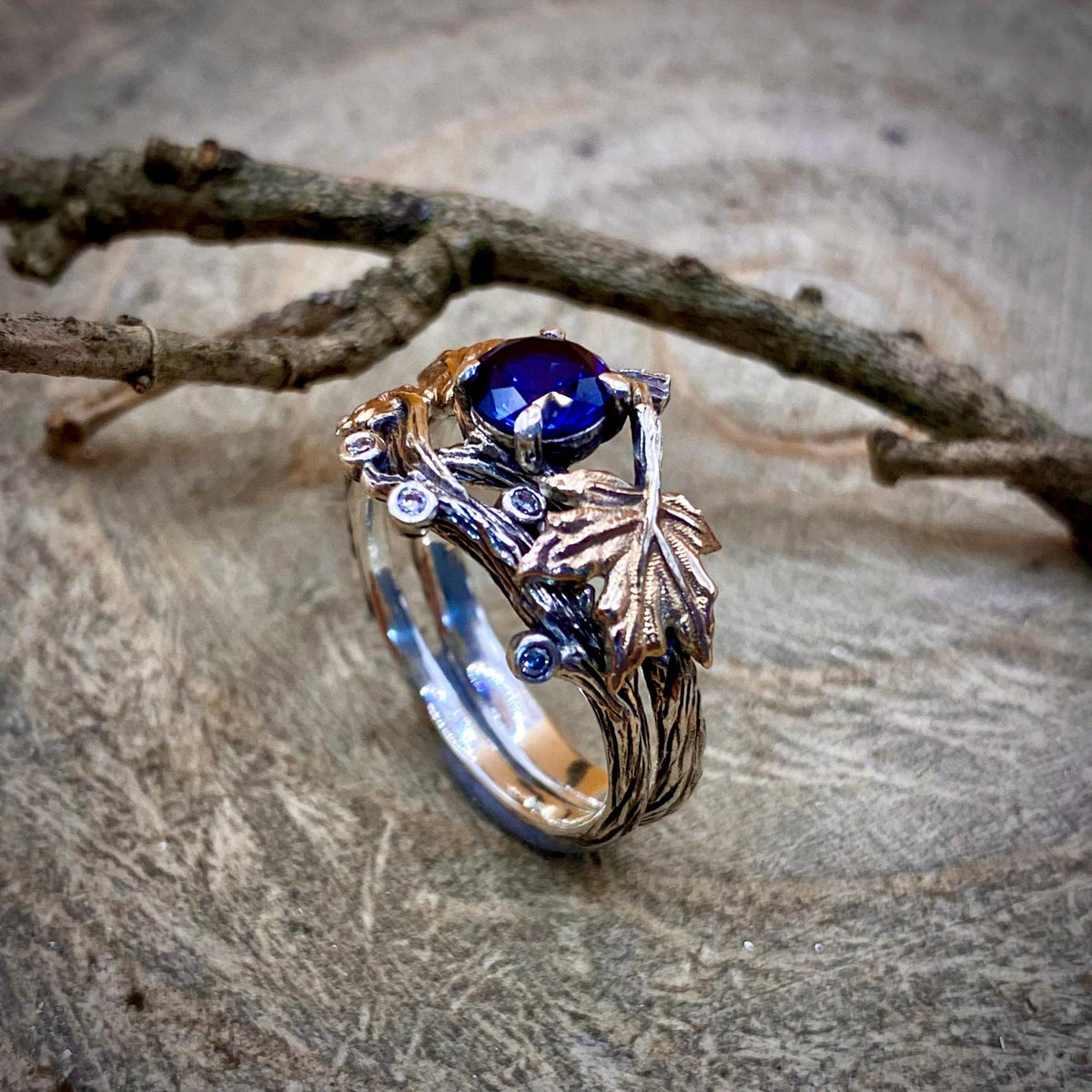 Sapphire Sterling Silver Maple Leaf Ring