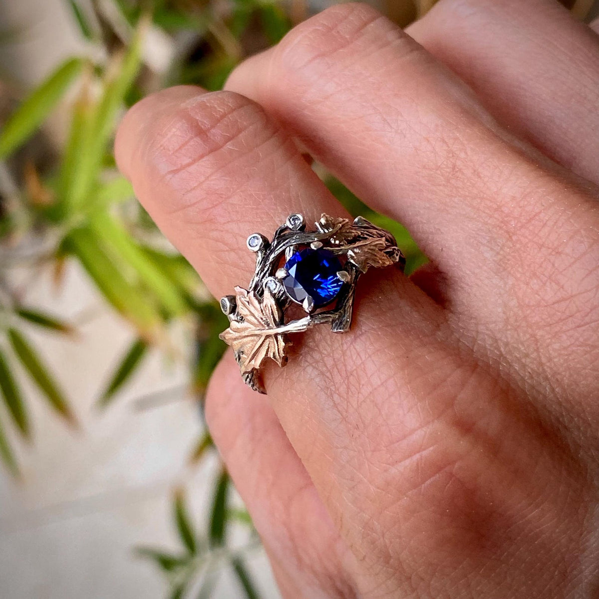 Sapphire Sterling Silver Maple Leaf Ring