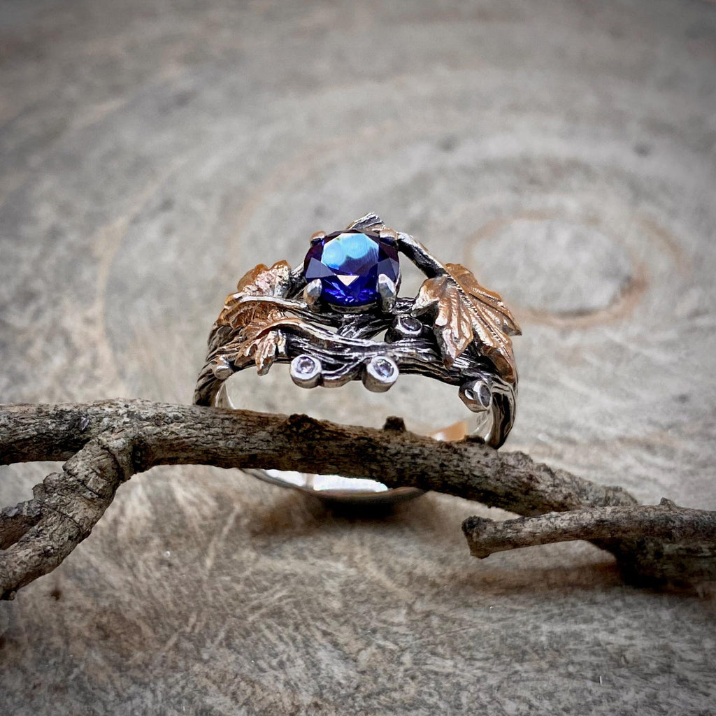 Sapphire Sterling Silver Maple Leaf Ring