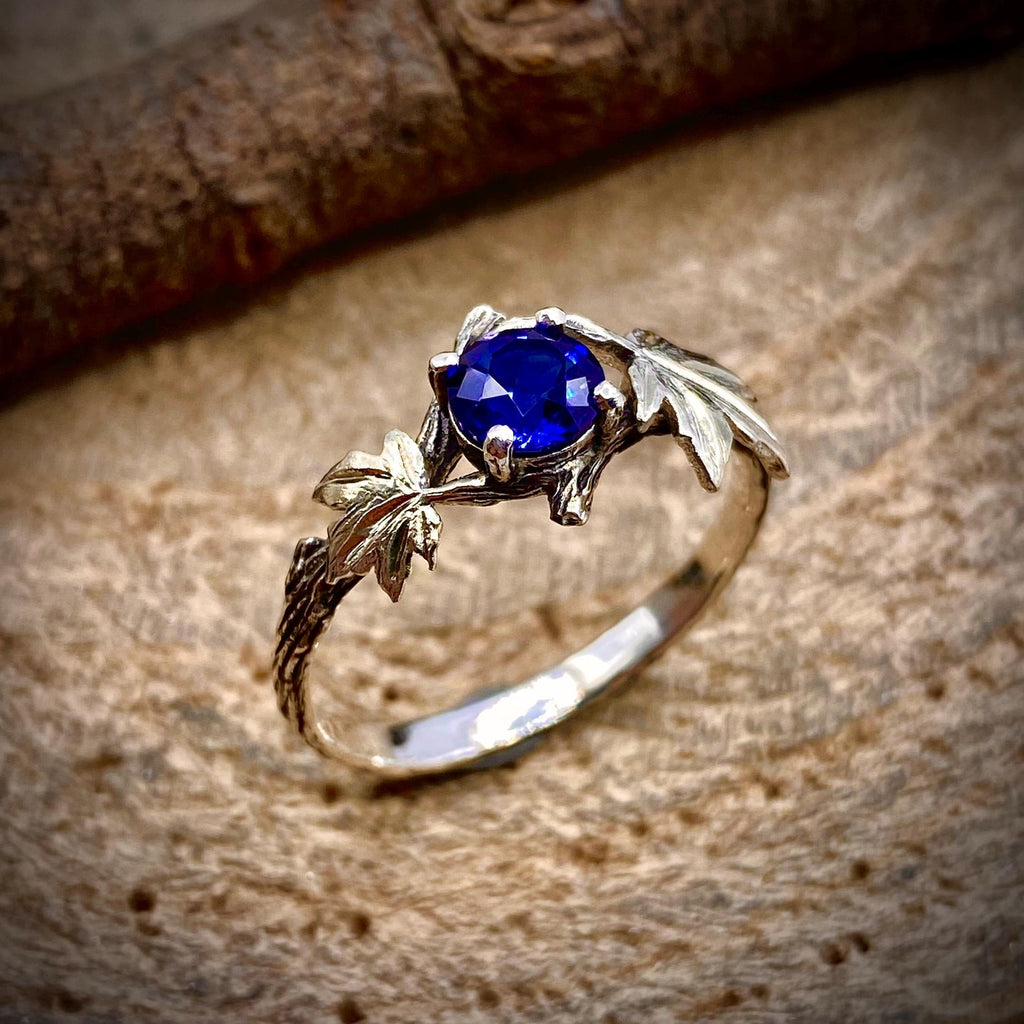 Sapphire Sterling Silver Maple Leaf Ring