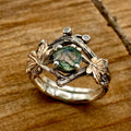 Moss Agate Sterling Silver Maple Leaf Ring
