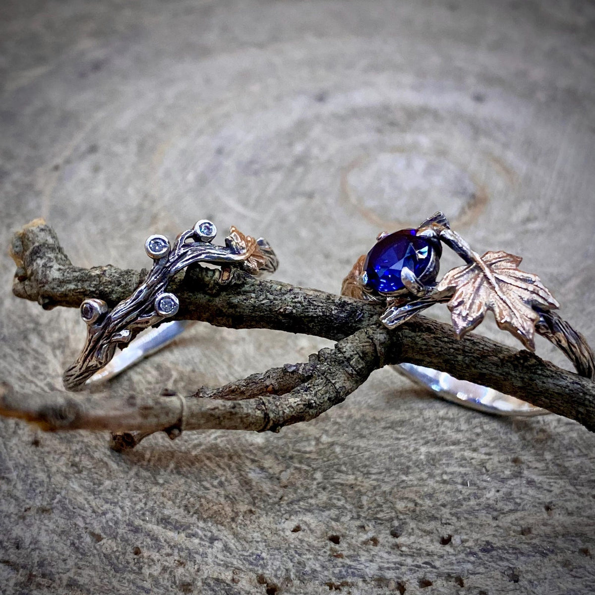 Sapphire Sterling Silver Maple Leaf Ring