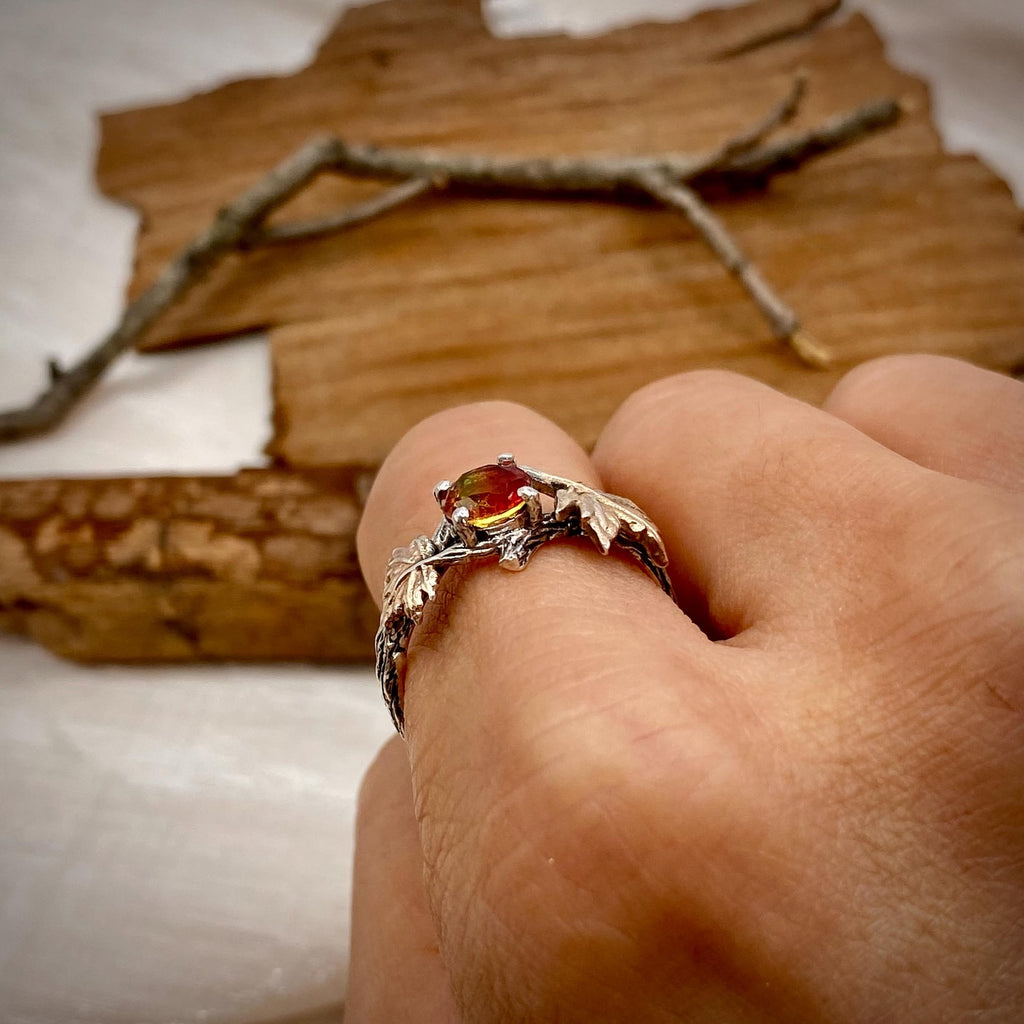 Watermelon Tourmaline Sterling Silver Maple Leaf Ring