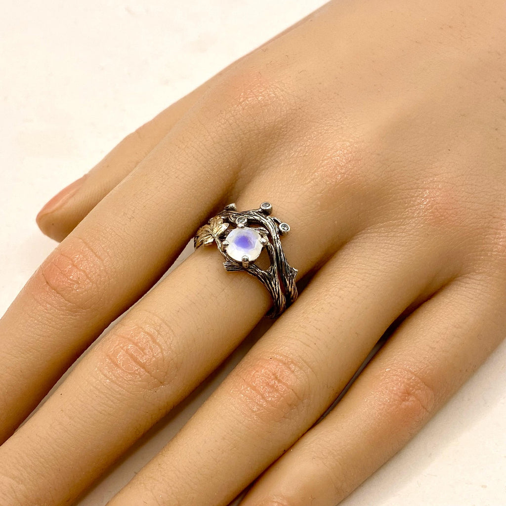 Moonstone Sterling Silver Maple Leaf Ring Set