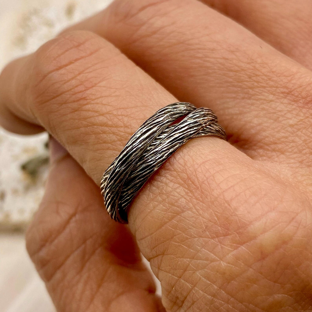 Moss Agate Sterling Silver Twig Ring Set