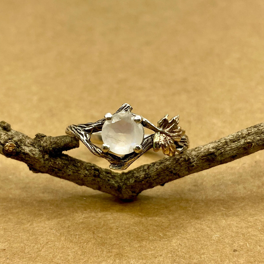 Moonstone Sterling Silver Maple Leaf Ring
