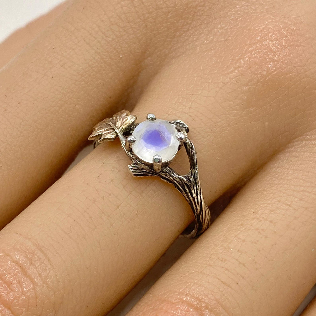 Moonstone Sterling Silver Maple Leaf Ring