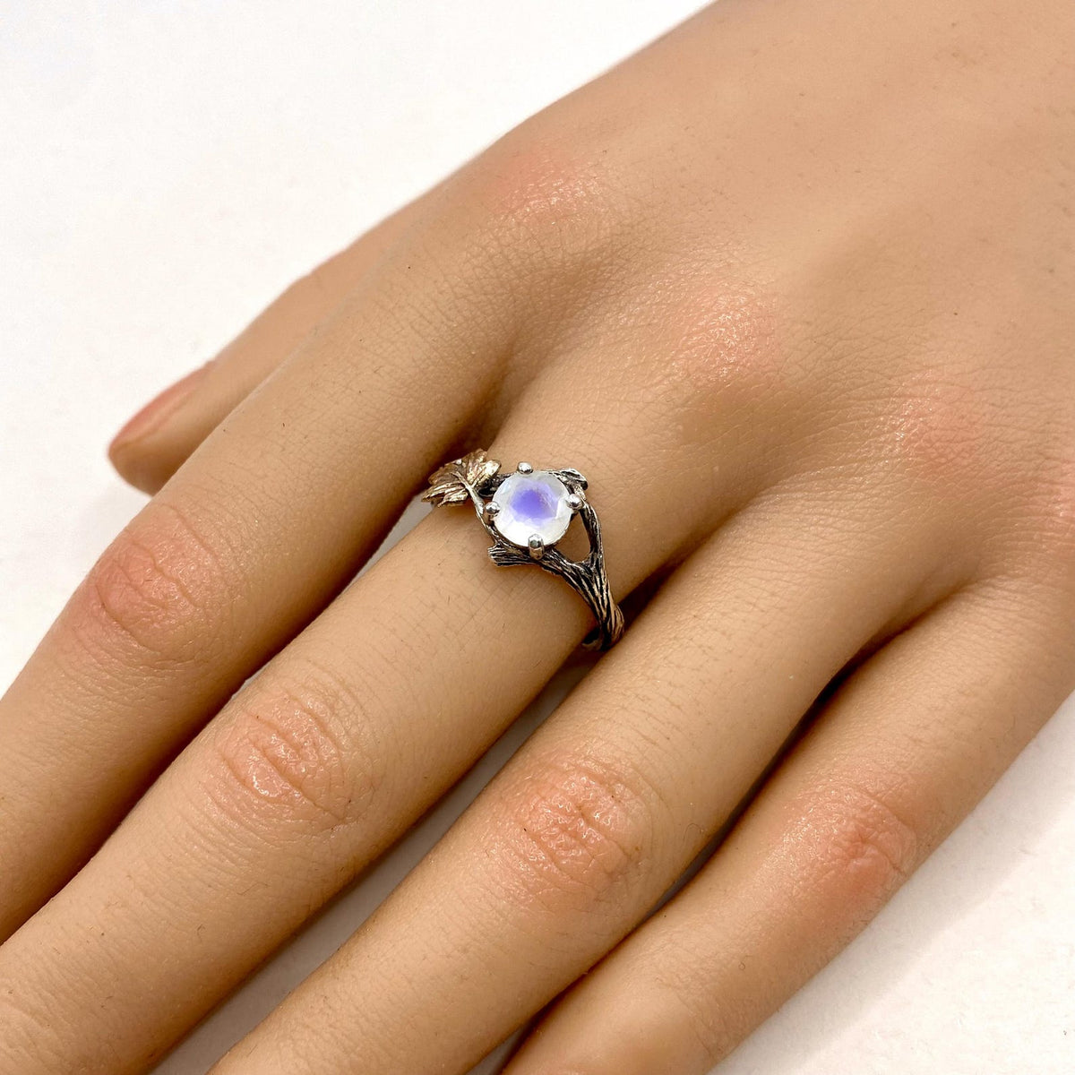 Moonstone Sterling Silver Maple Leaf Ring