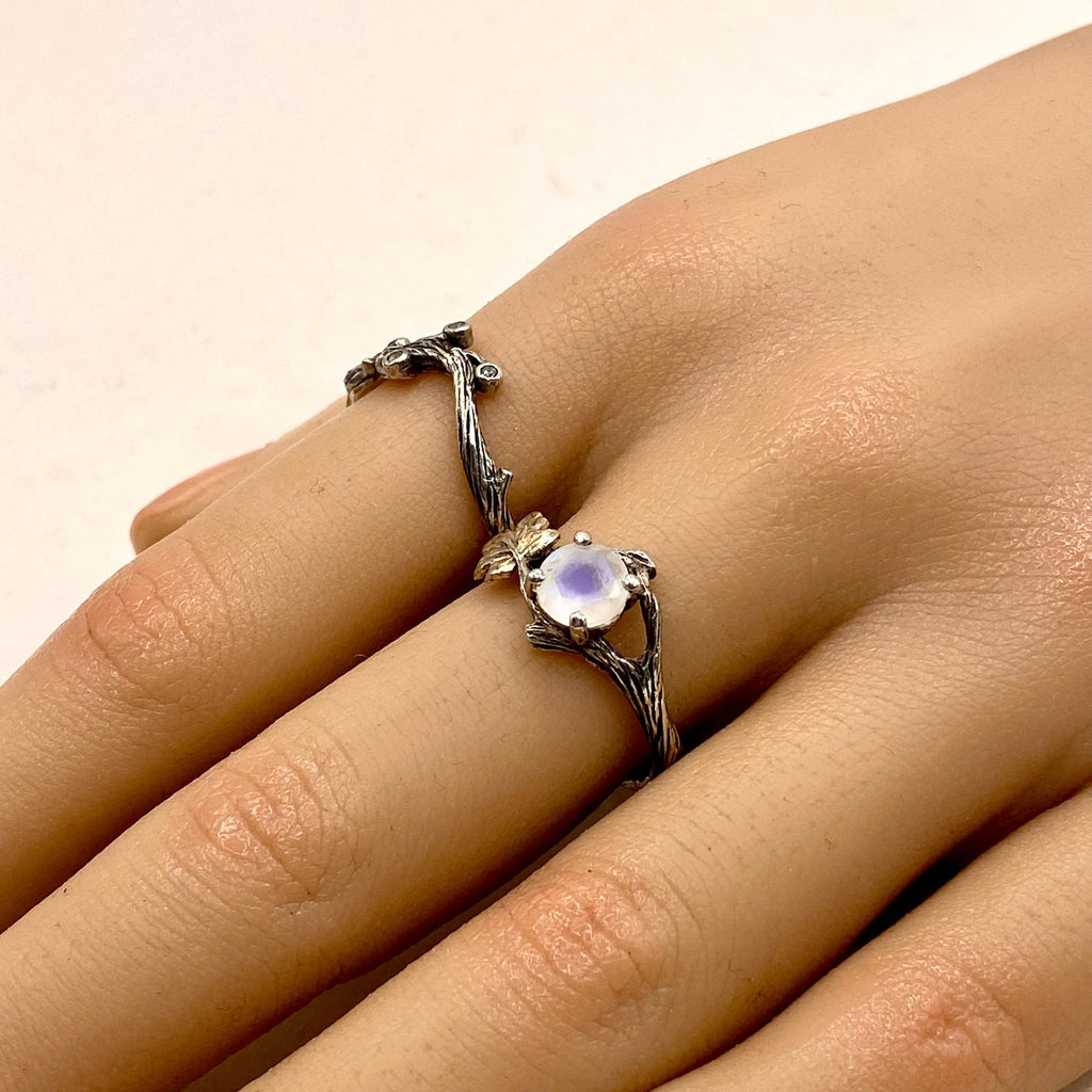 Moonstone Sterling Silver Maple Leaf Ring Set