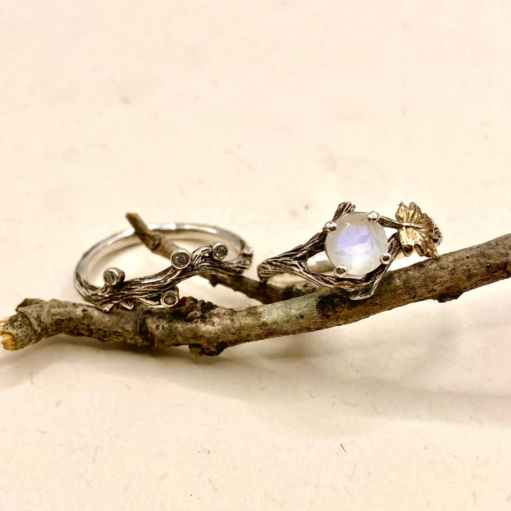 Moonstone Sterling Silver Maple Leaf Ring Set