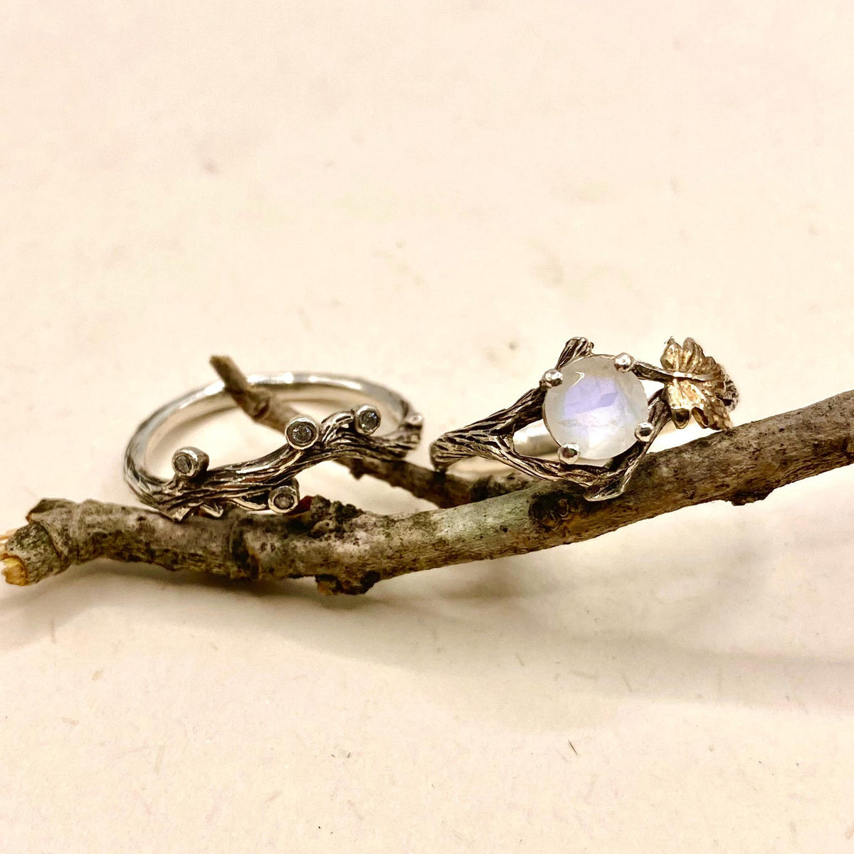 Moonstone Sterling Silver Maple Leaf Ring Set