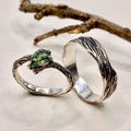 Moss Agate Fine Silver Twig Ring Set