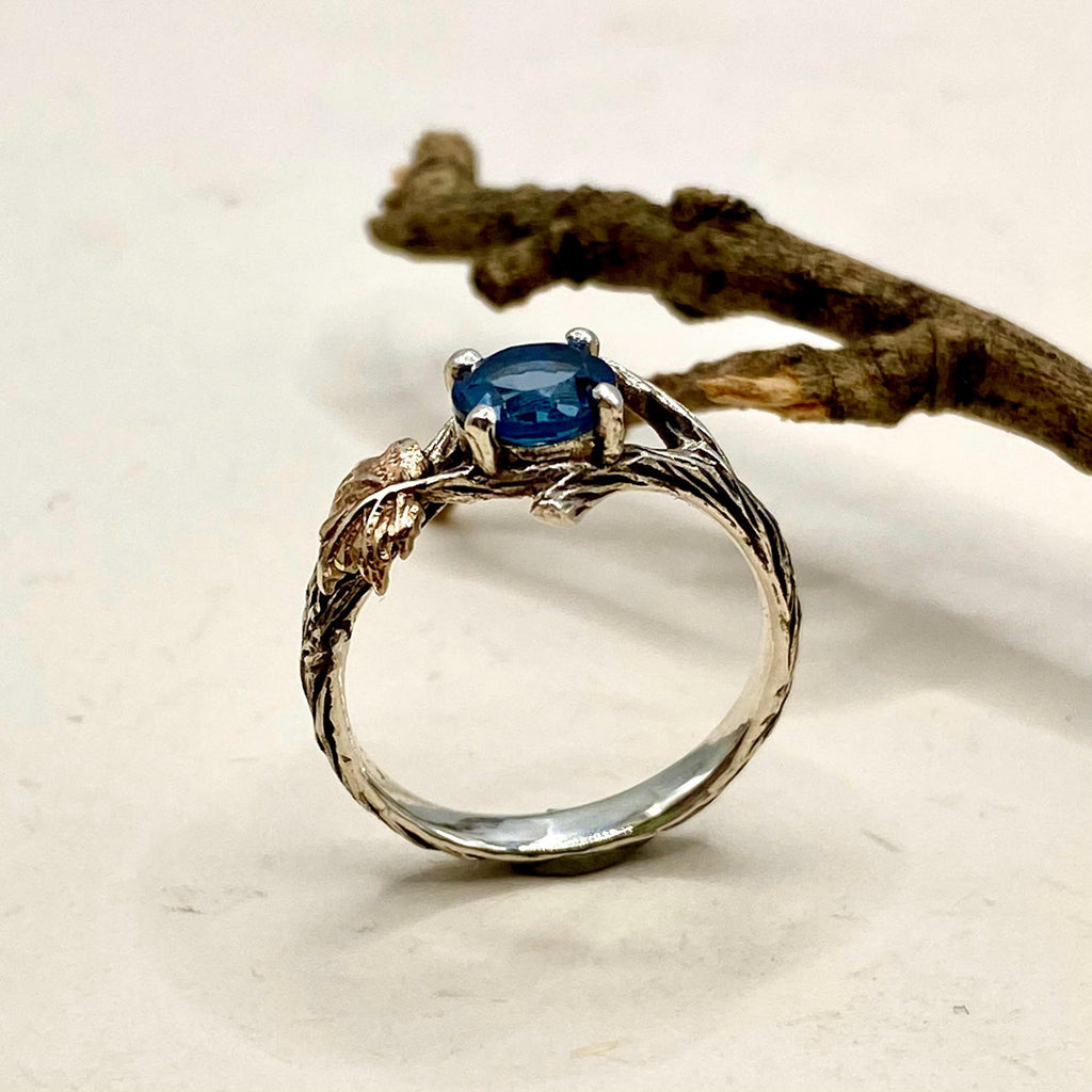 London Blue Topaz Sterling Silver Maple Leaf Ring