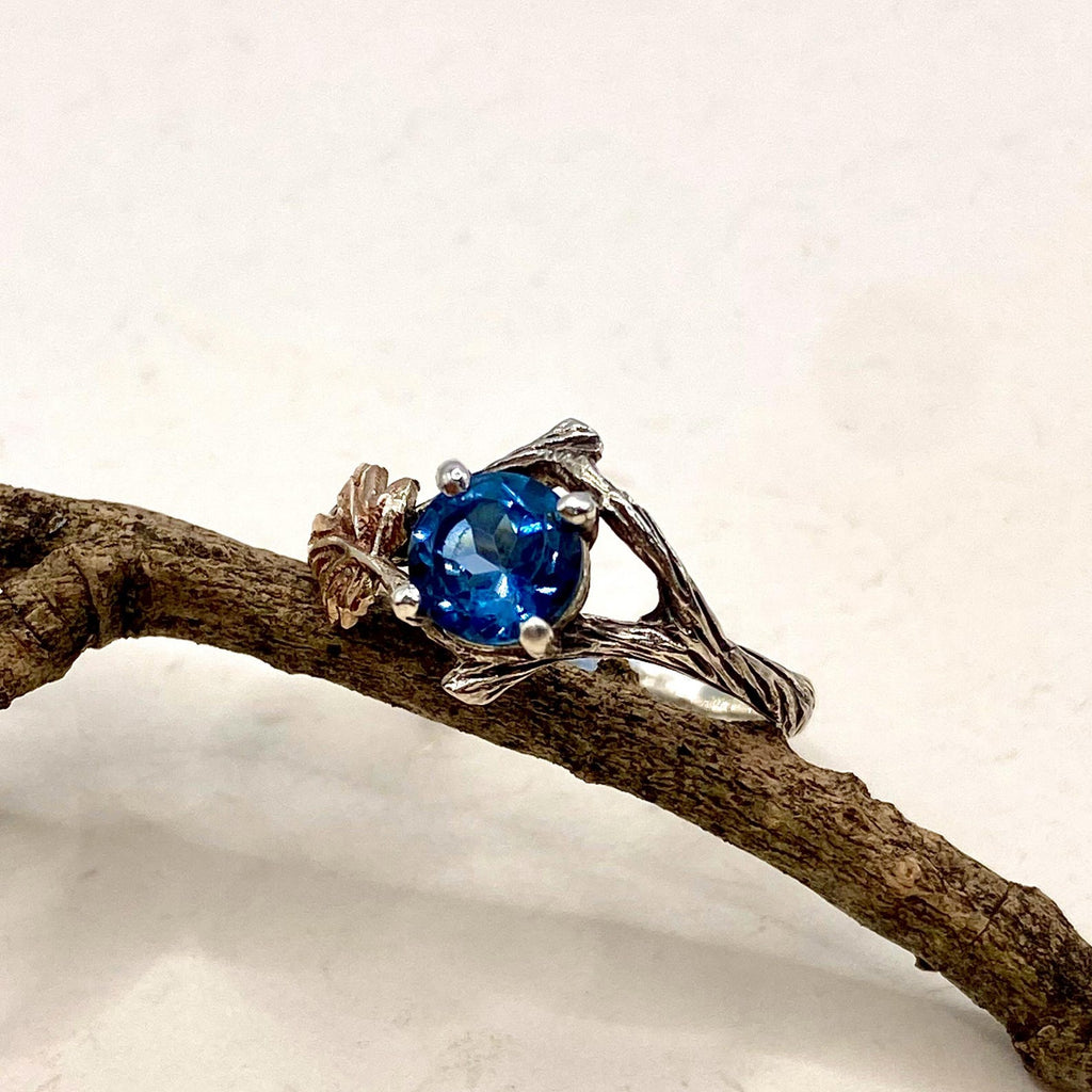 London Blue Topaz Sterling Silver Maple Leaf Ring