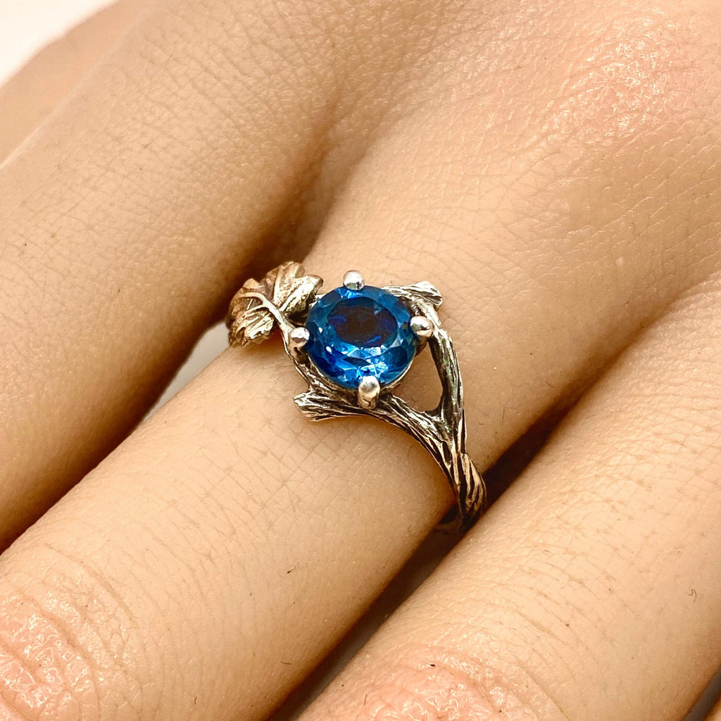London Blue Topaz Sterling Silver Maple Leaf Ring