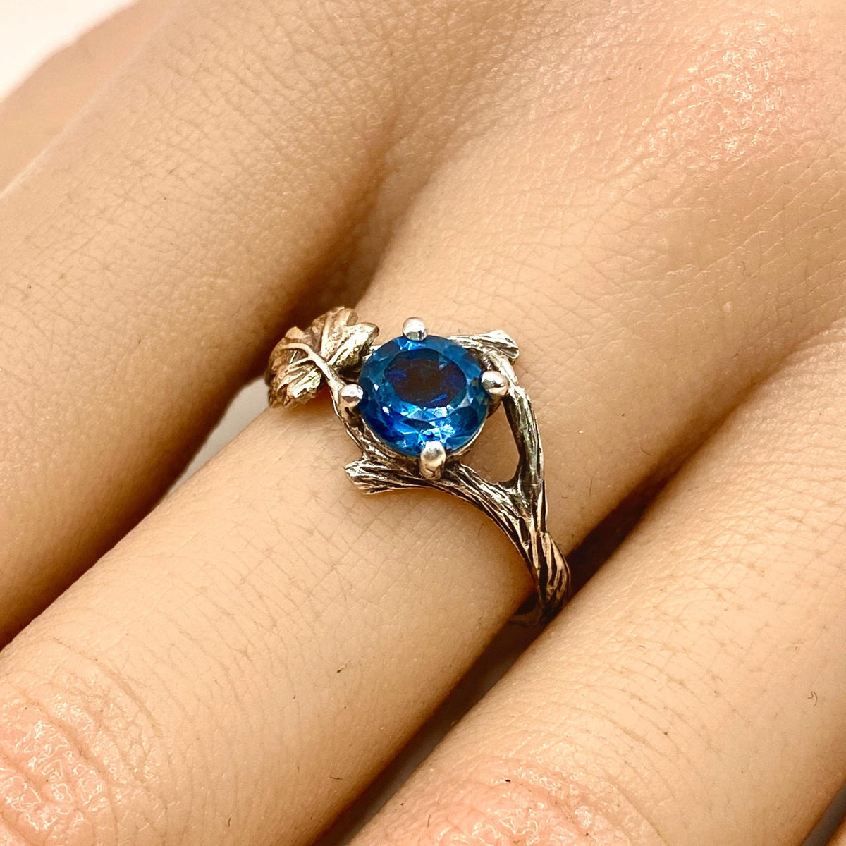 London Blue Topaz Sterling Silver Maple Leaf Ring