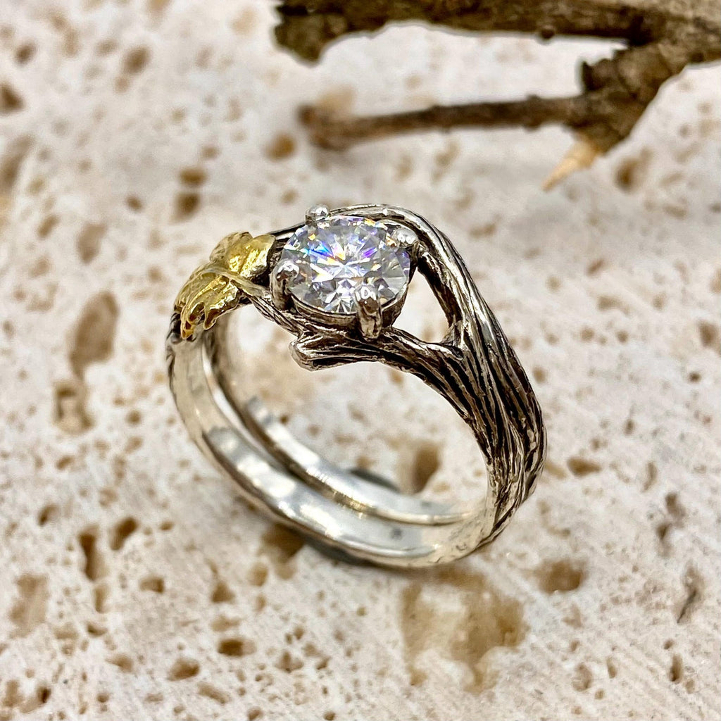 Moissanite Sterling Silver Maple Leaf Ring