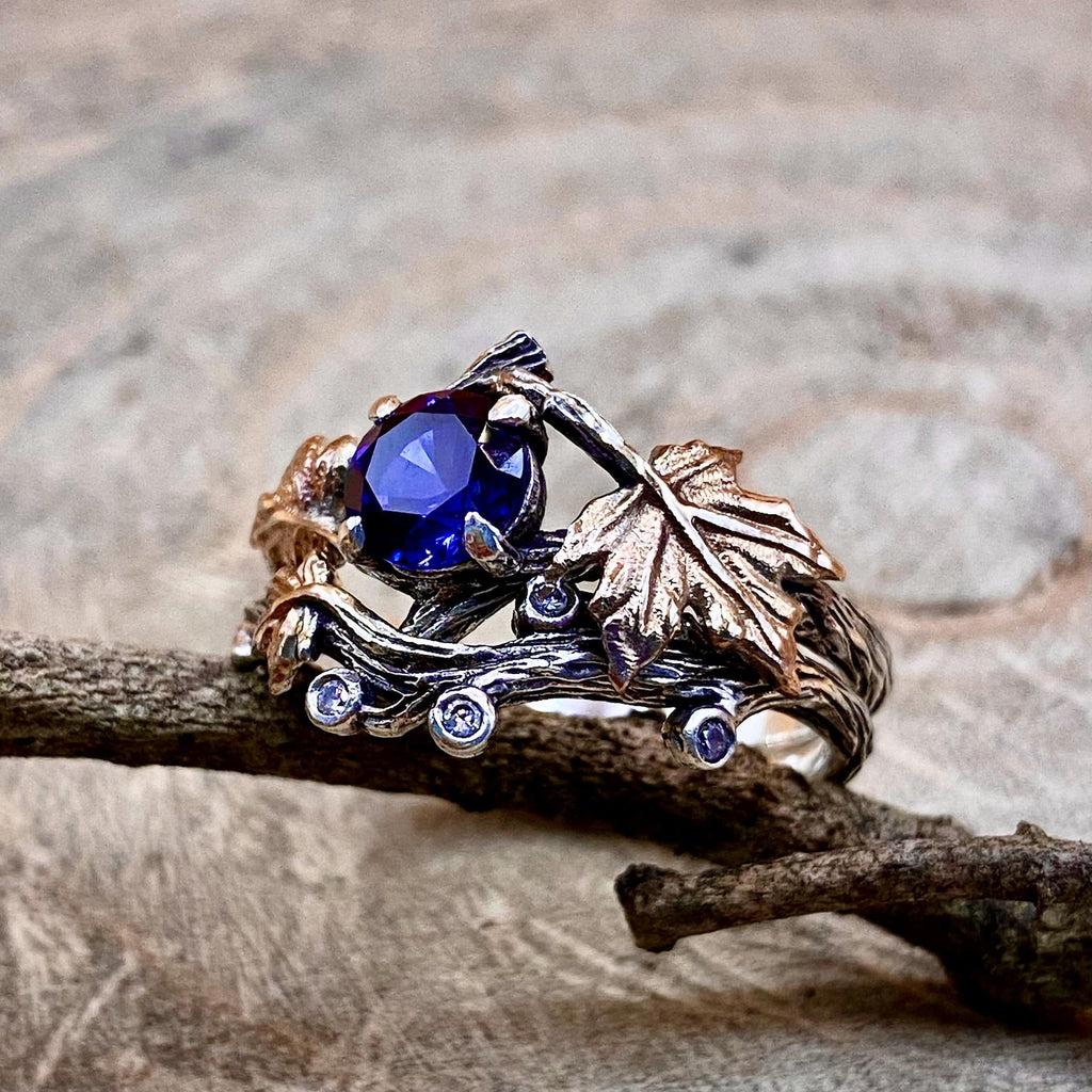 Sapphire Sterling Silver Maple Leaf Ring