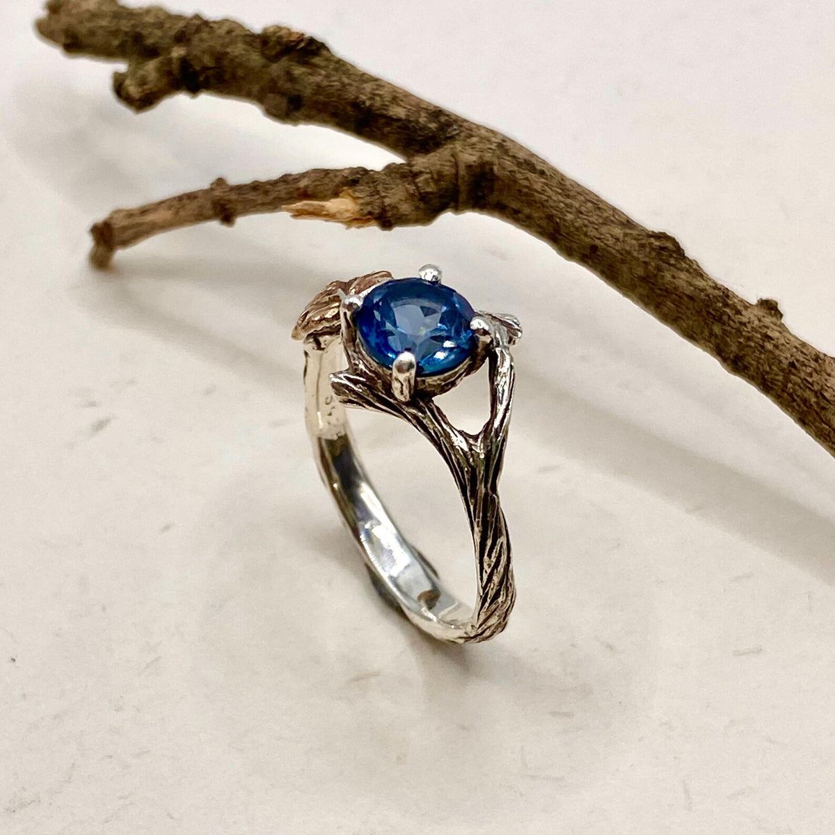 London Blue Topaz Sterling Silver Maple Leaf Ring