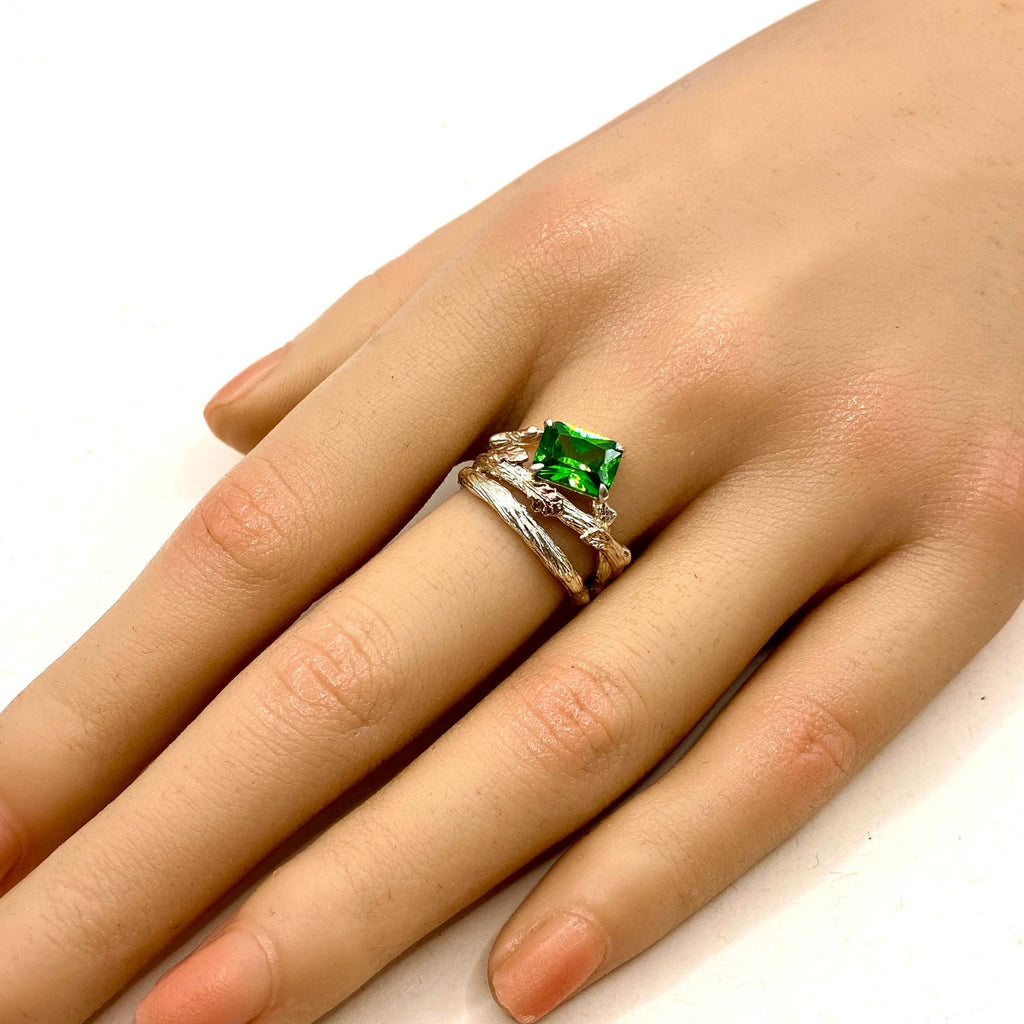 Emerald Sterling Silver Oak Leaf Ring