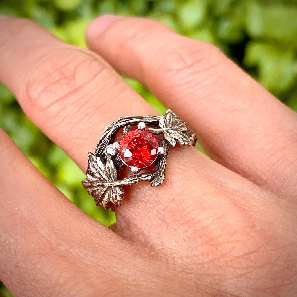 Padparadscha Sterling Silver Twig Ring