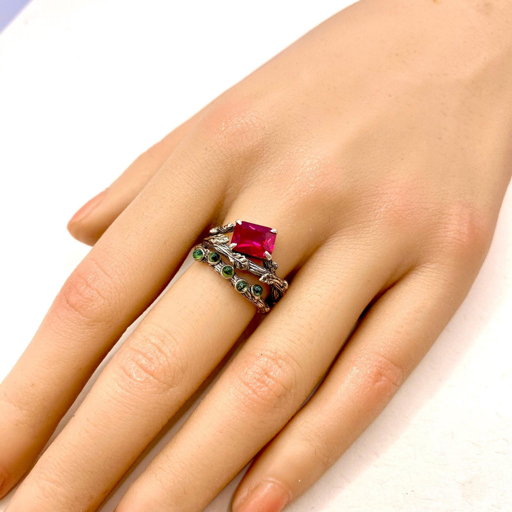 Moss Agate Sterling Silver Oak Leaf Ring