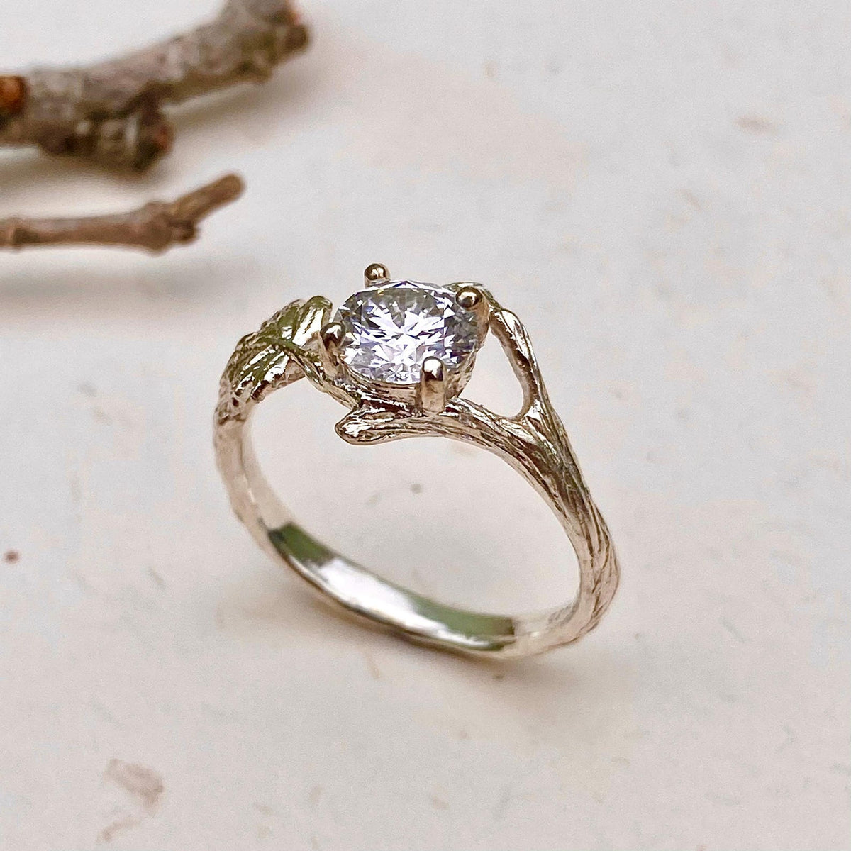 Lab-Grown Diamond Sterling Silver Maple Leaf Ring