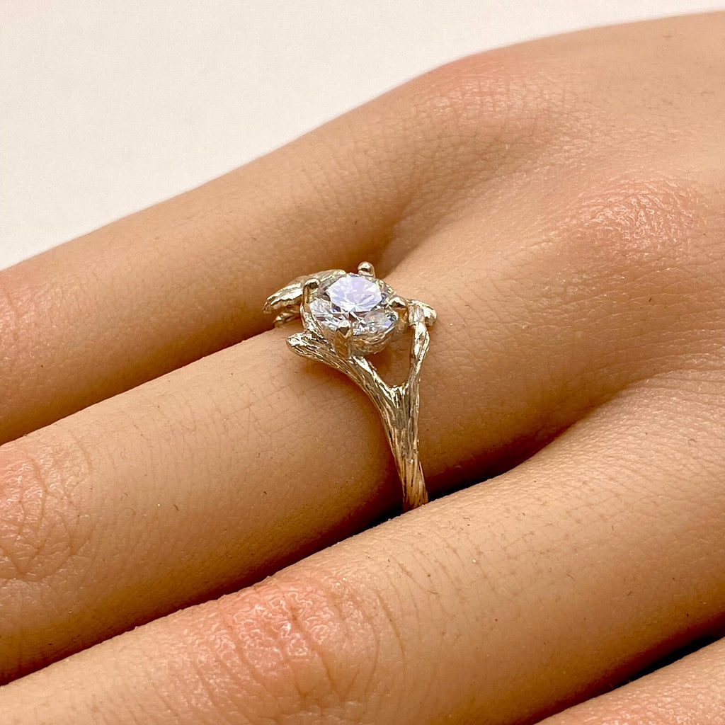 Lab-Grown Diamond Sterling Silver Maple Leaf Ring