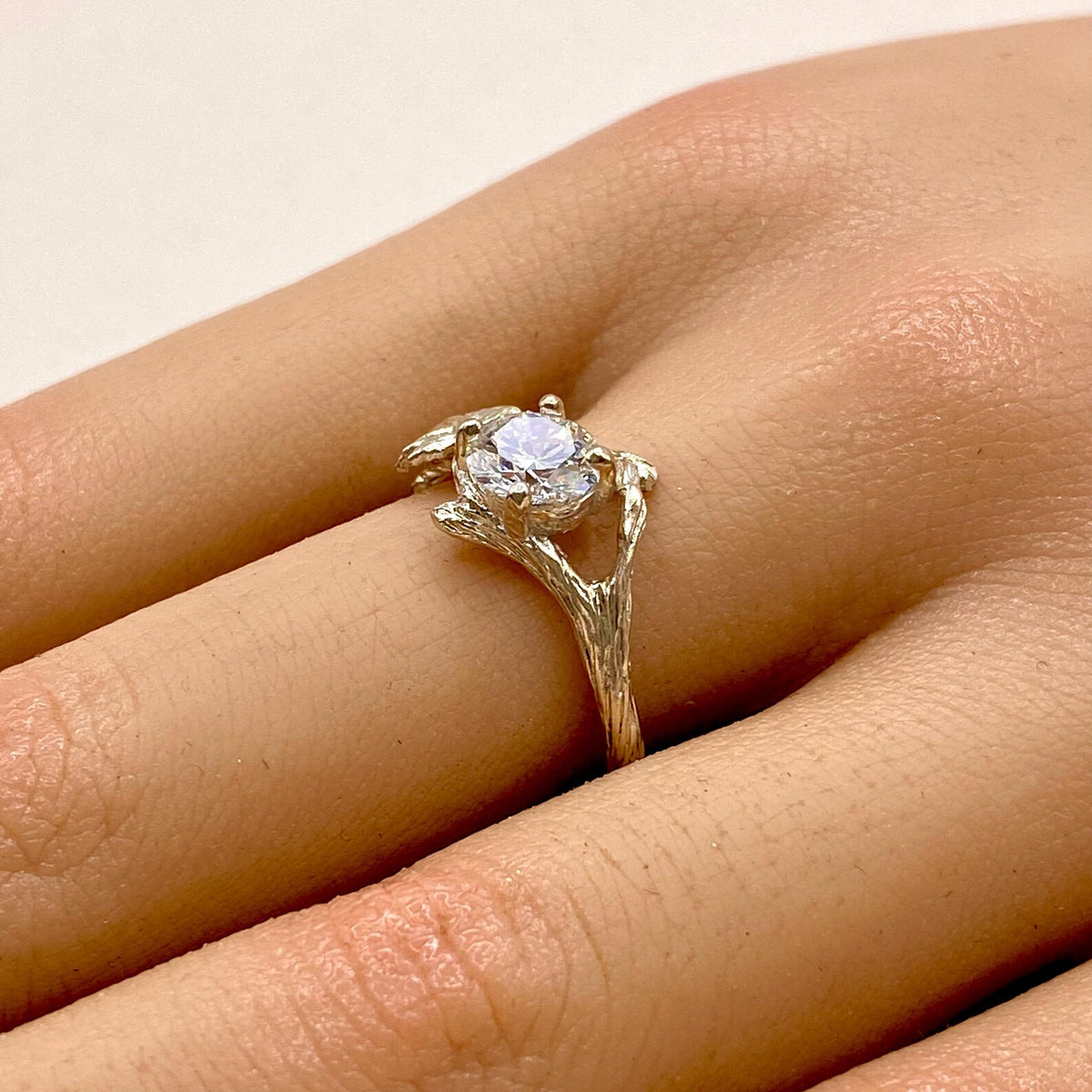 Lab-Grown Diamond Sterling Silver Maple Leaf Ring