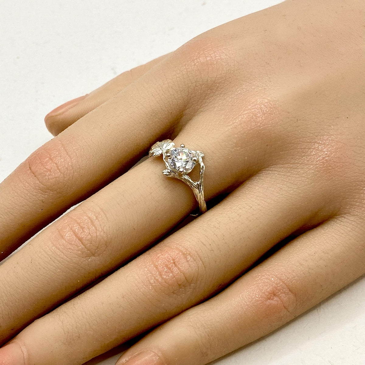 Lab-Grown Diamond Sterling Silver Maple Leaf Ring