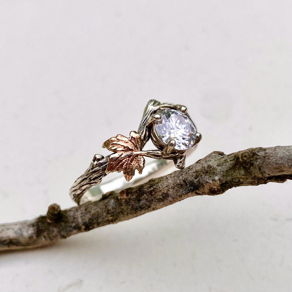 Lab-Grown Diamond 14K Gold Tree Bark Ring