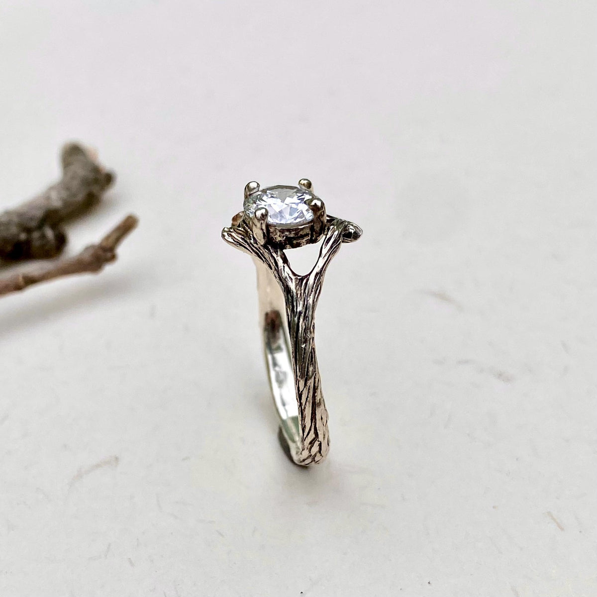 Lab-Grown Diamond 14K Gold Tree Bark Ring