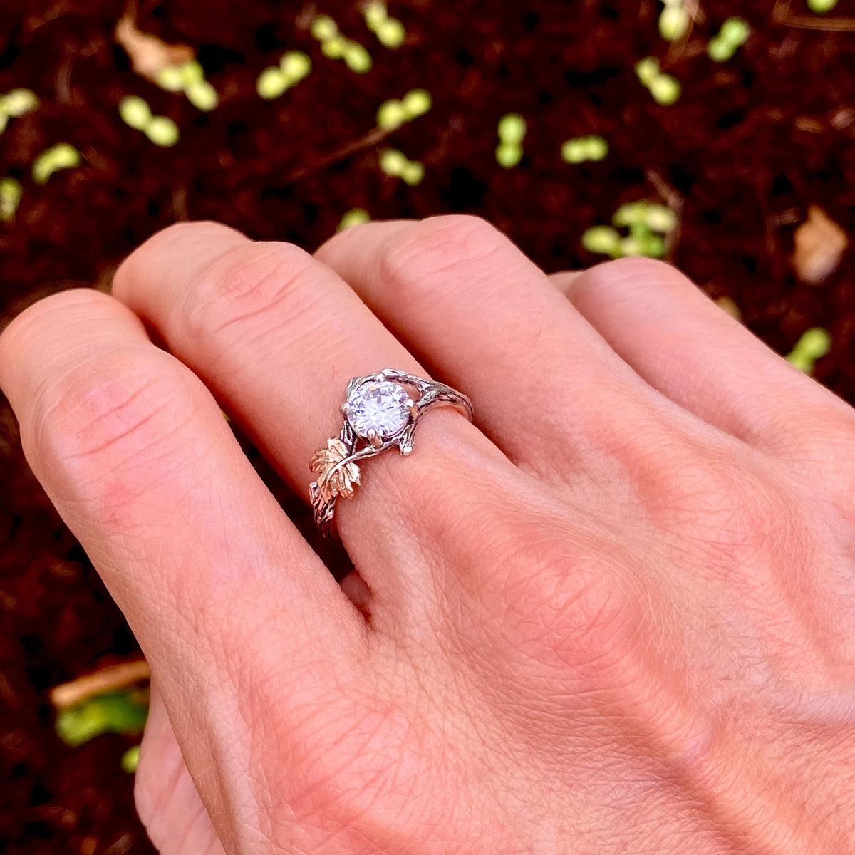 Lab-Grown Diamond 14K Gold Tree Bark Ring