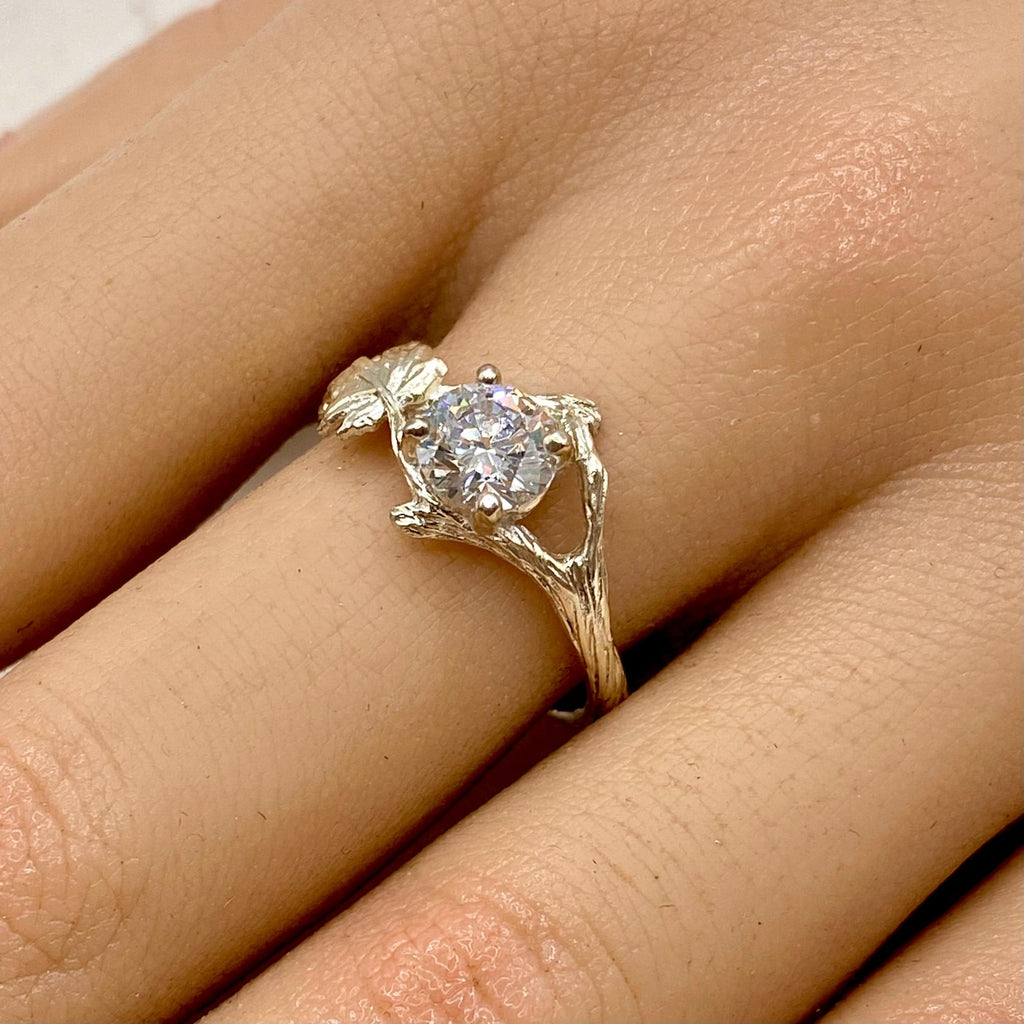 Lab-Grown Diamond Sterling Silver Maple Leaf Ring