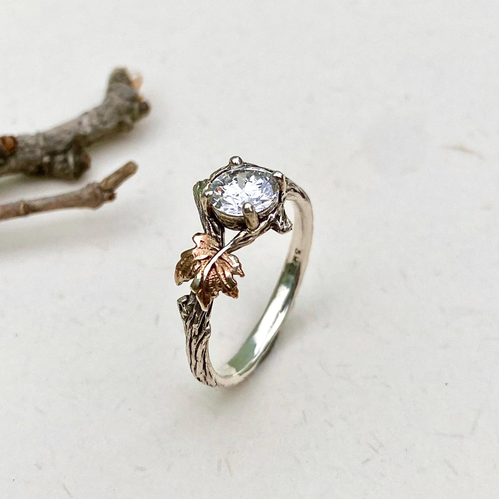 Lab-Grown Diamond 14K Gold Tree Bark Ring