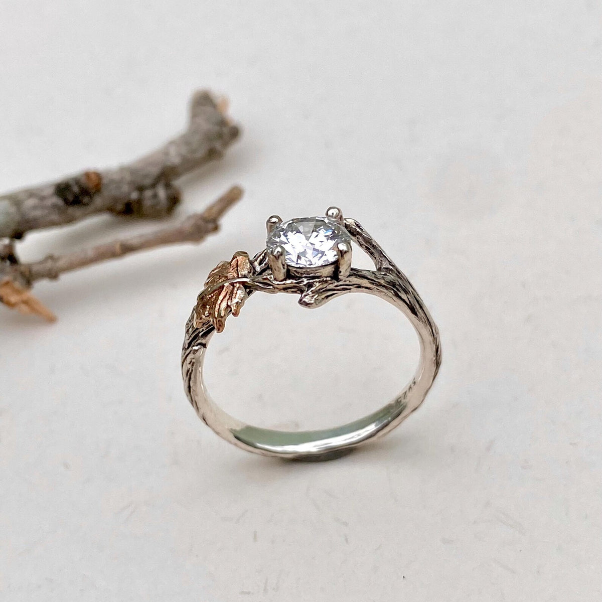 Lab-Grown Diamond 14K Gold Tree Bark Ring
