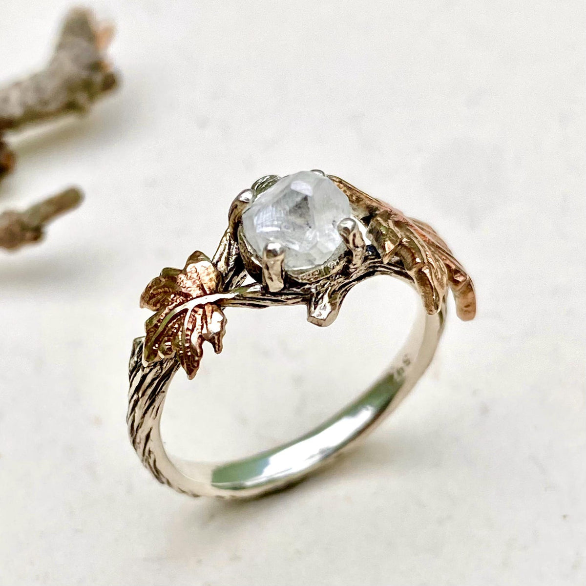 Lab-Grown Diamond Sterling Silver Maple Leaf Ring