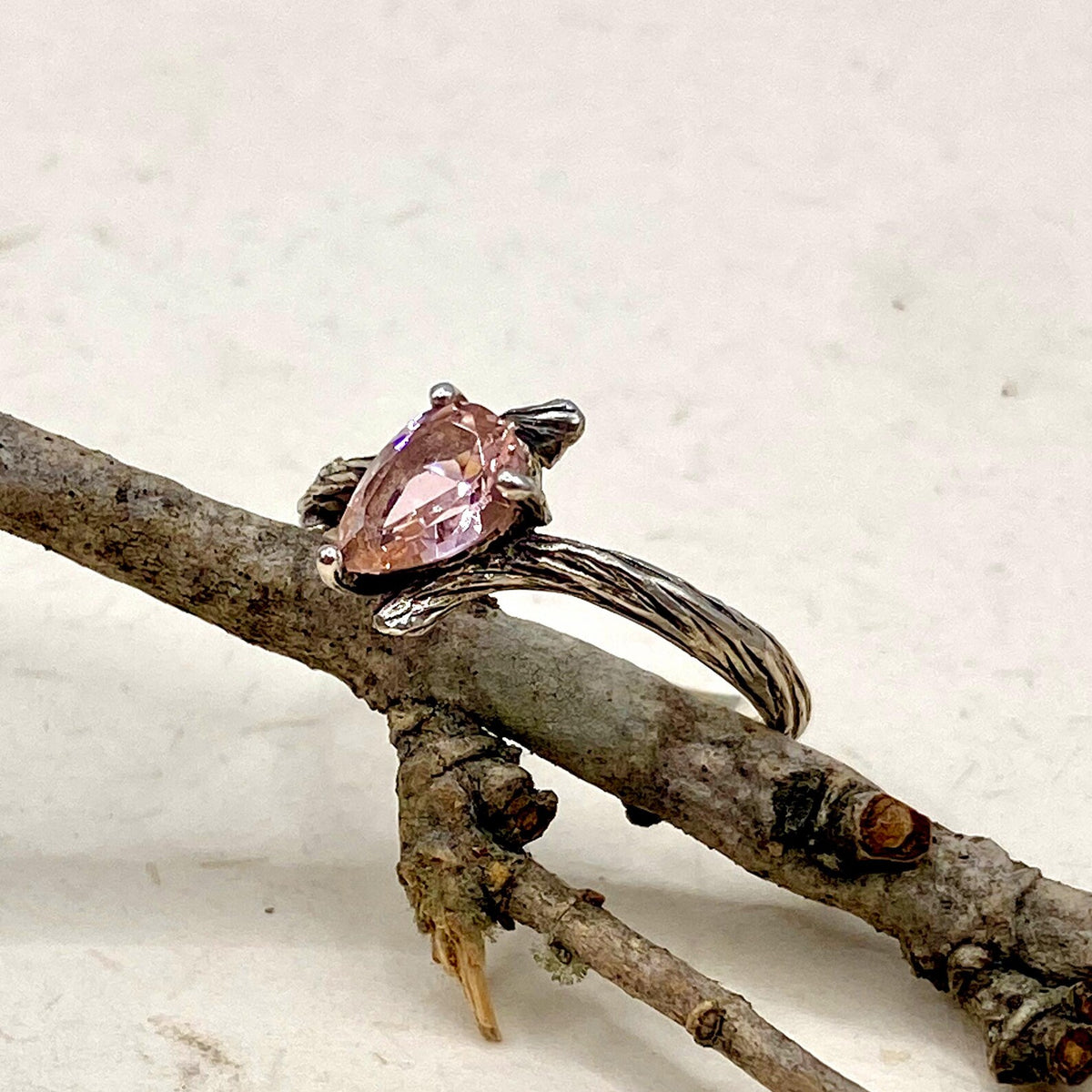 Morganite Sterling Silver Twig Ring