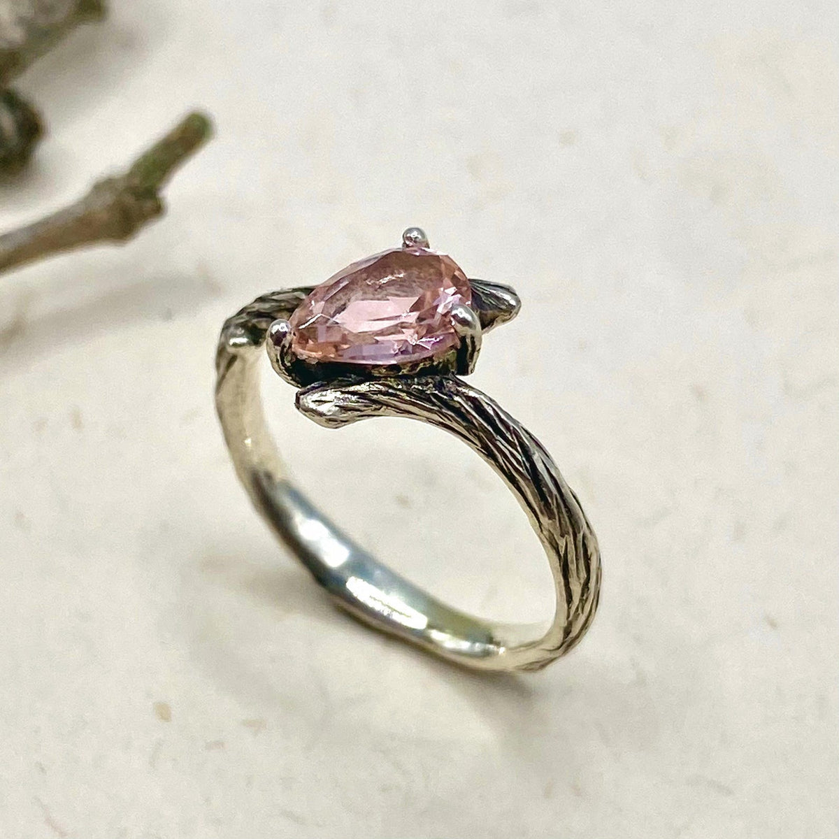 Morganite Sterling Silver Twig Ring