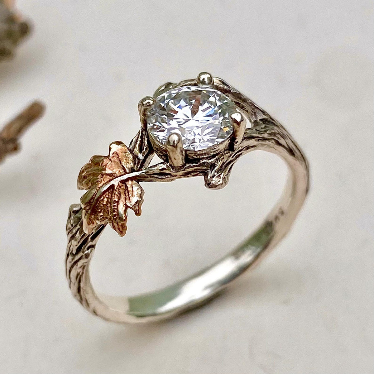 Lab-Grown Diamond 14K Gold Tree Bark Ring