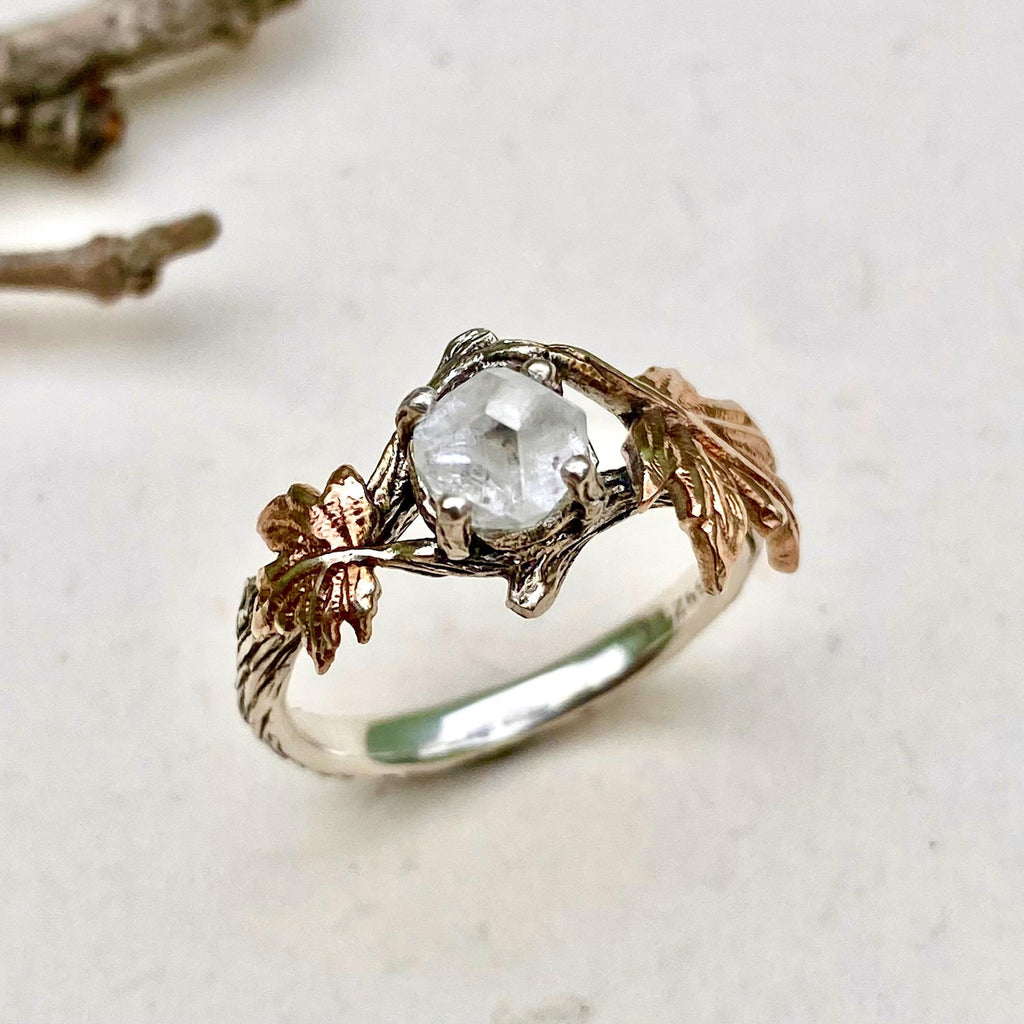 Lab-Grown Diamond Sterling Silver Maple Leaf Ring