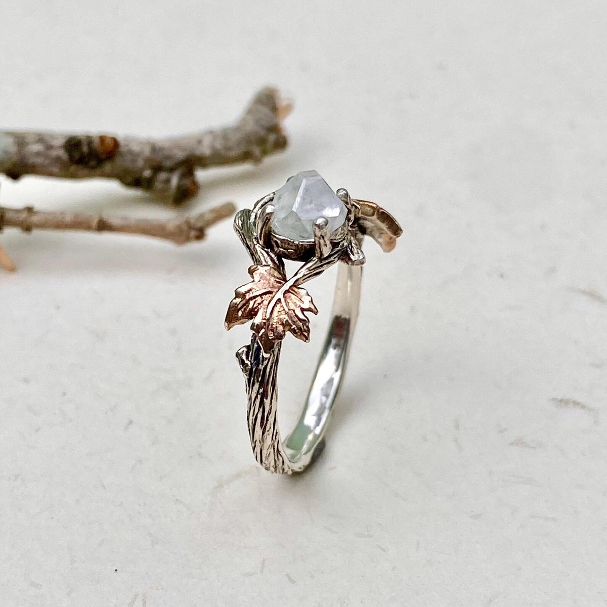 Lab-Grown Diamond Sterling Silver Maple Leaf Ring