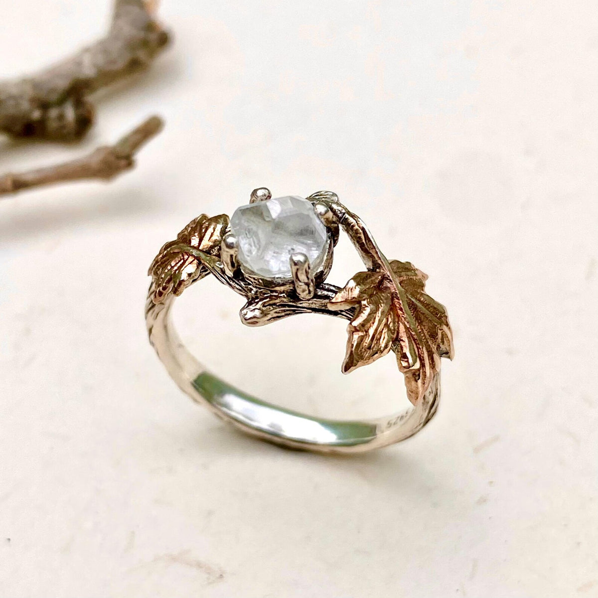 Lab-Grown Diamond Sterling Silver Maple Leaf Ring