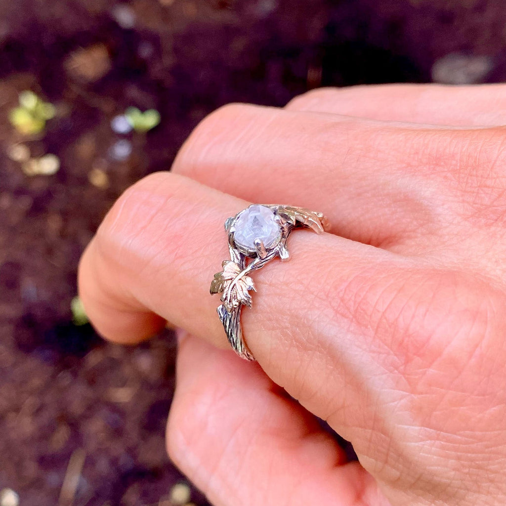 Lab-Grown Diamond Sterling Silver Maple Leaf Ring