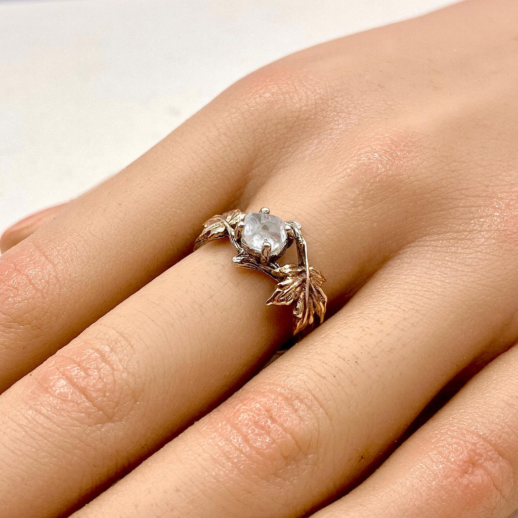 Lab-Grown Diamond Sterling Silver Maple Leaf Ring