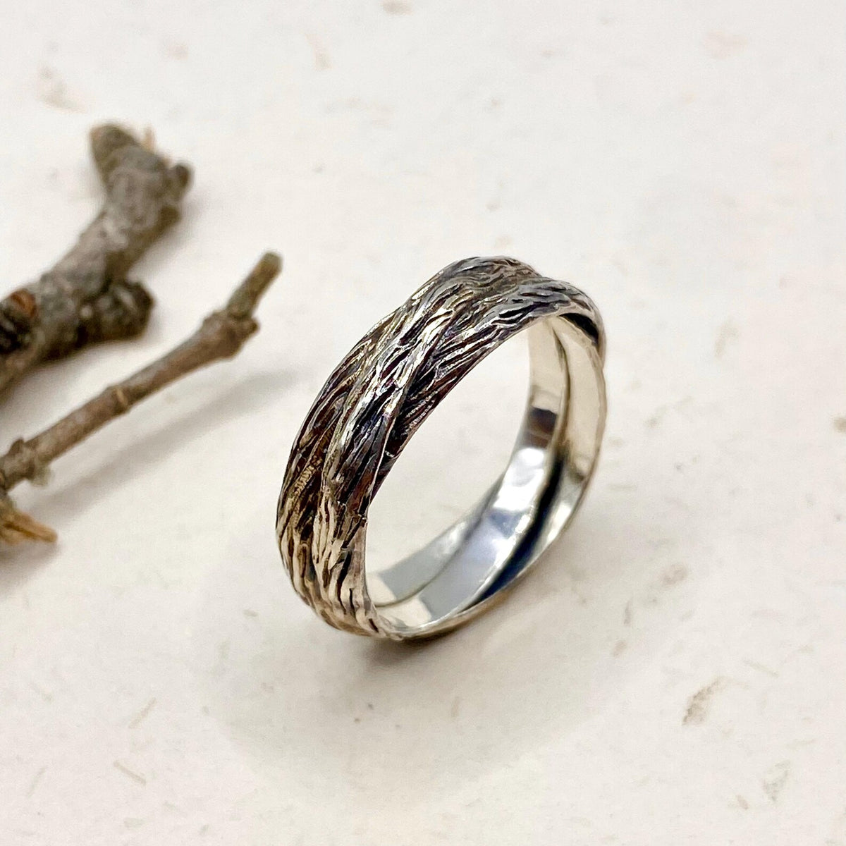 Moss Agate Sterling Silver Oak Leaf Ring Set