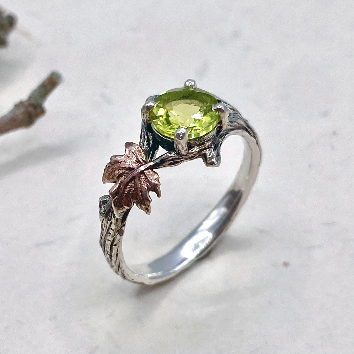 Peridot Sterling Silver Maple Leaf Ring