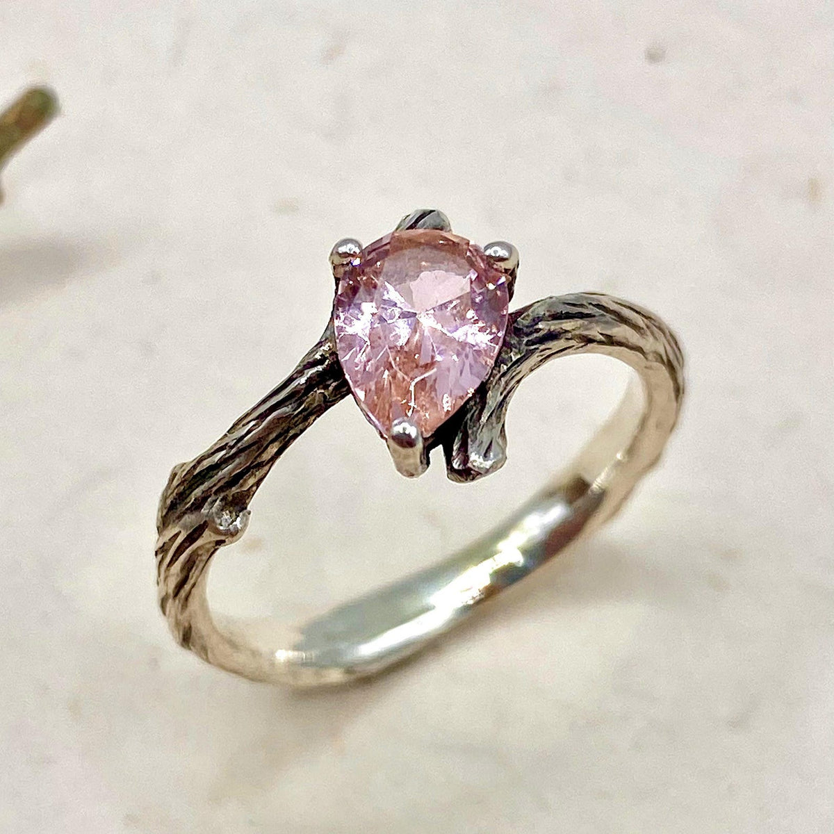 Morganite Sterling Silver Twig Ring
