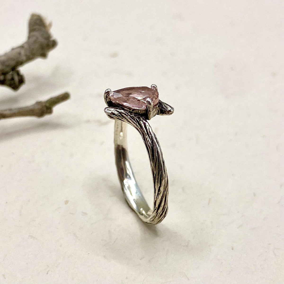 Morganite Sterling Silver Twig Ring
